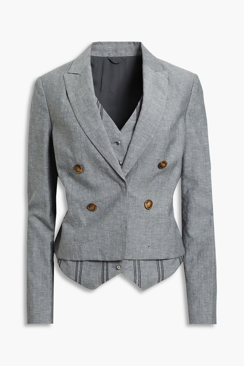 Double-breasted layered wool and linen-blend blazer