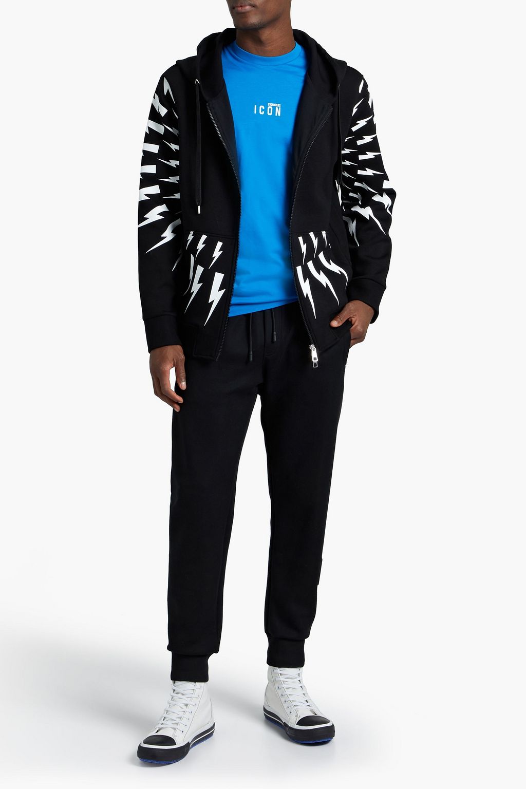 NEIL BARRETT Printed neoprene zip-up hoodie