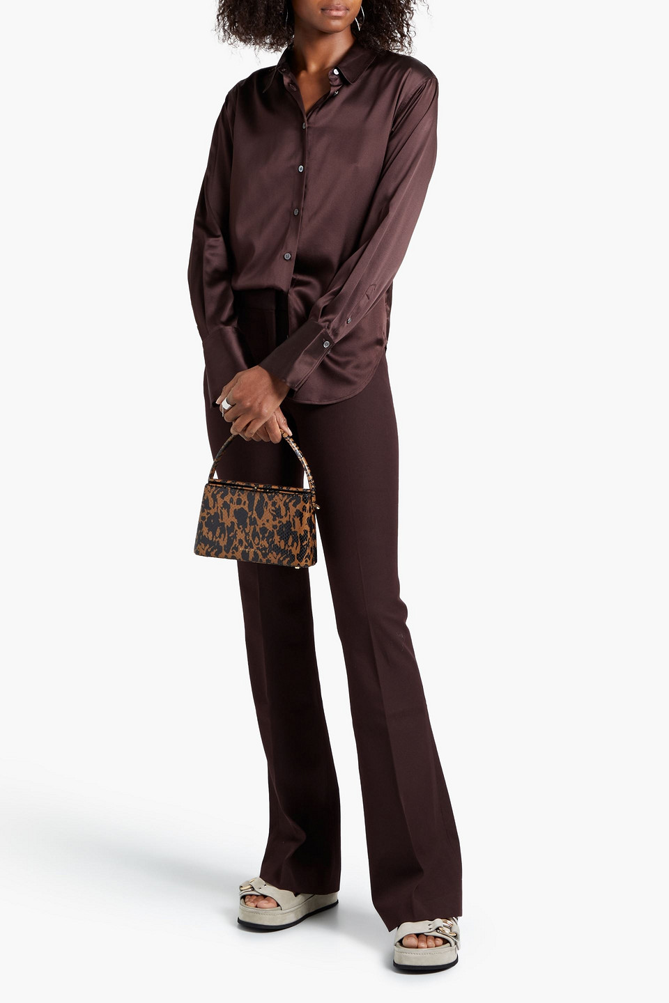 FRAME LE HIGH FLARE STRETCH-COTTON TWILL FLARED PANTS,3074457345630997120