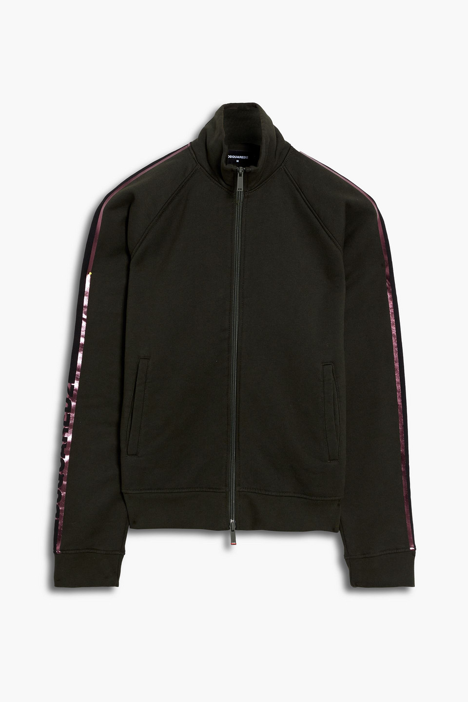 Dsquared2 Metallic-trimmed Cotton-fleece Track Jacket In Black