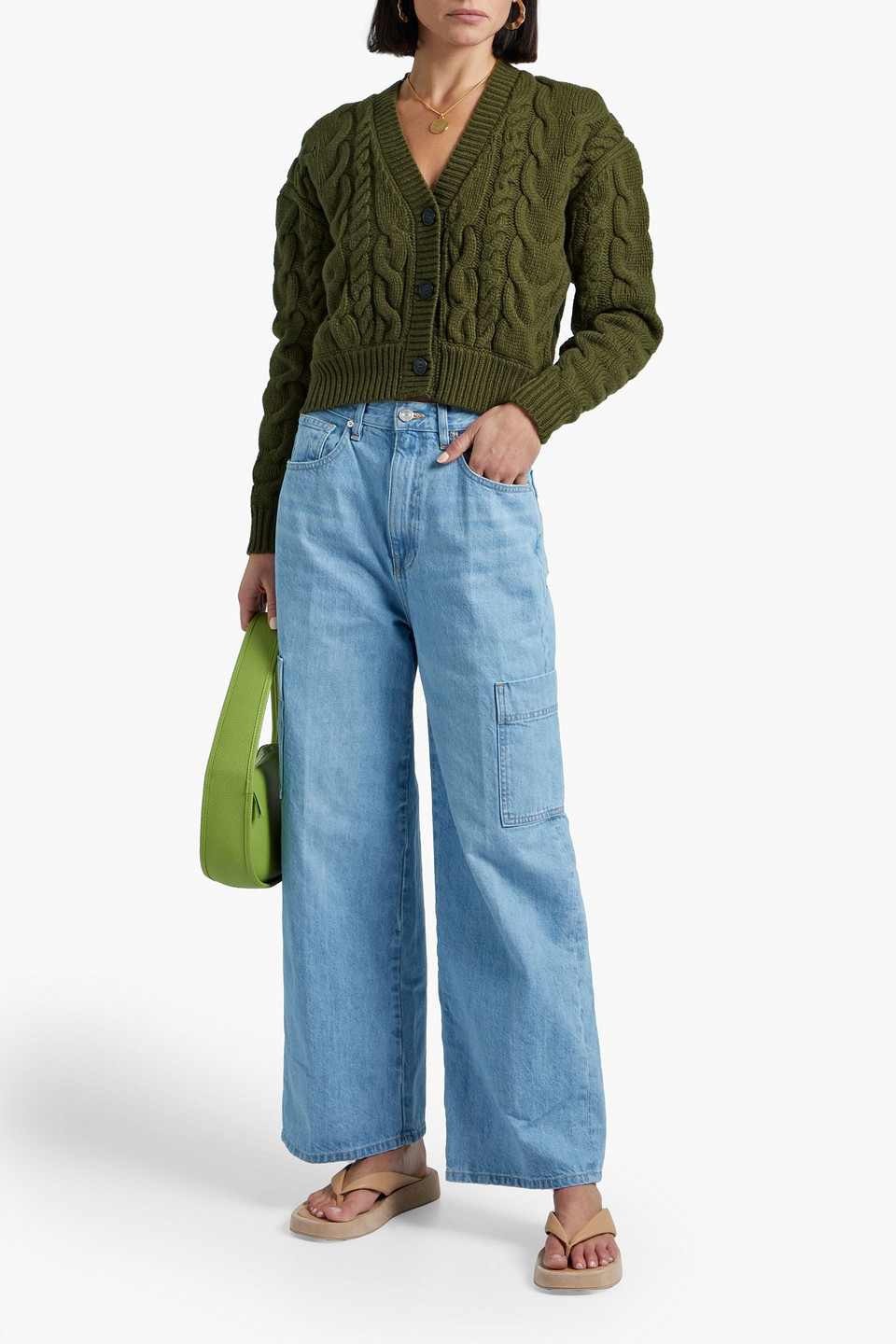 Frame Cable-knit Merino Wool Cardigan In Surplus