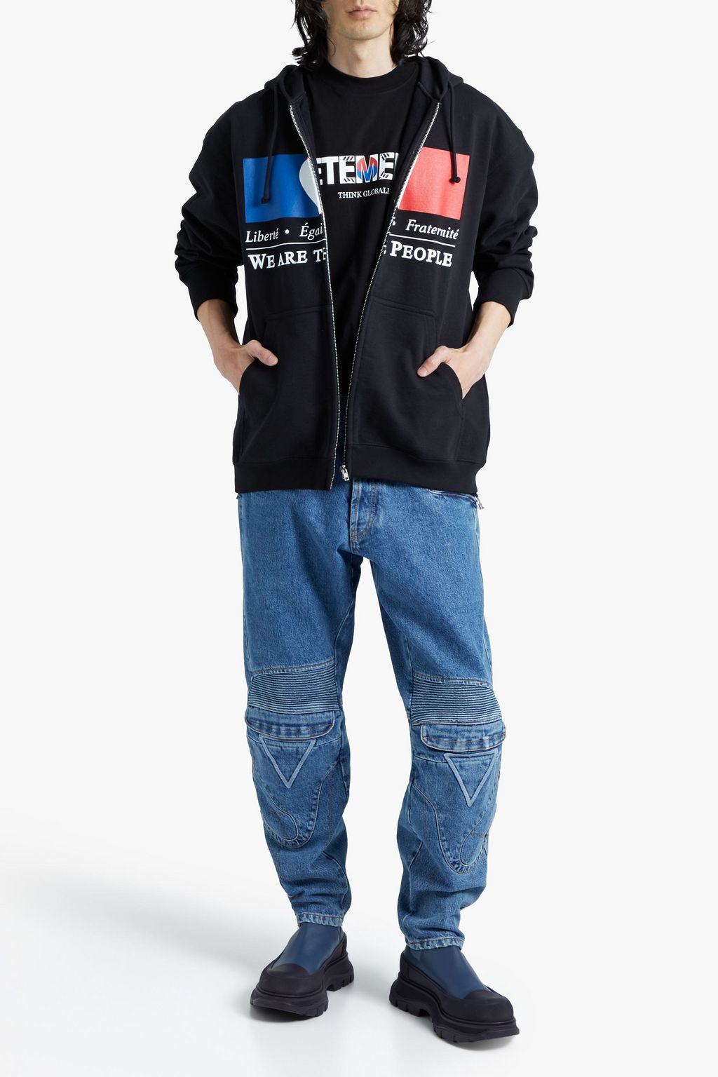 VETEMENTS Printed French cotton-blend terry zip-up hoodie