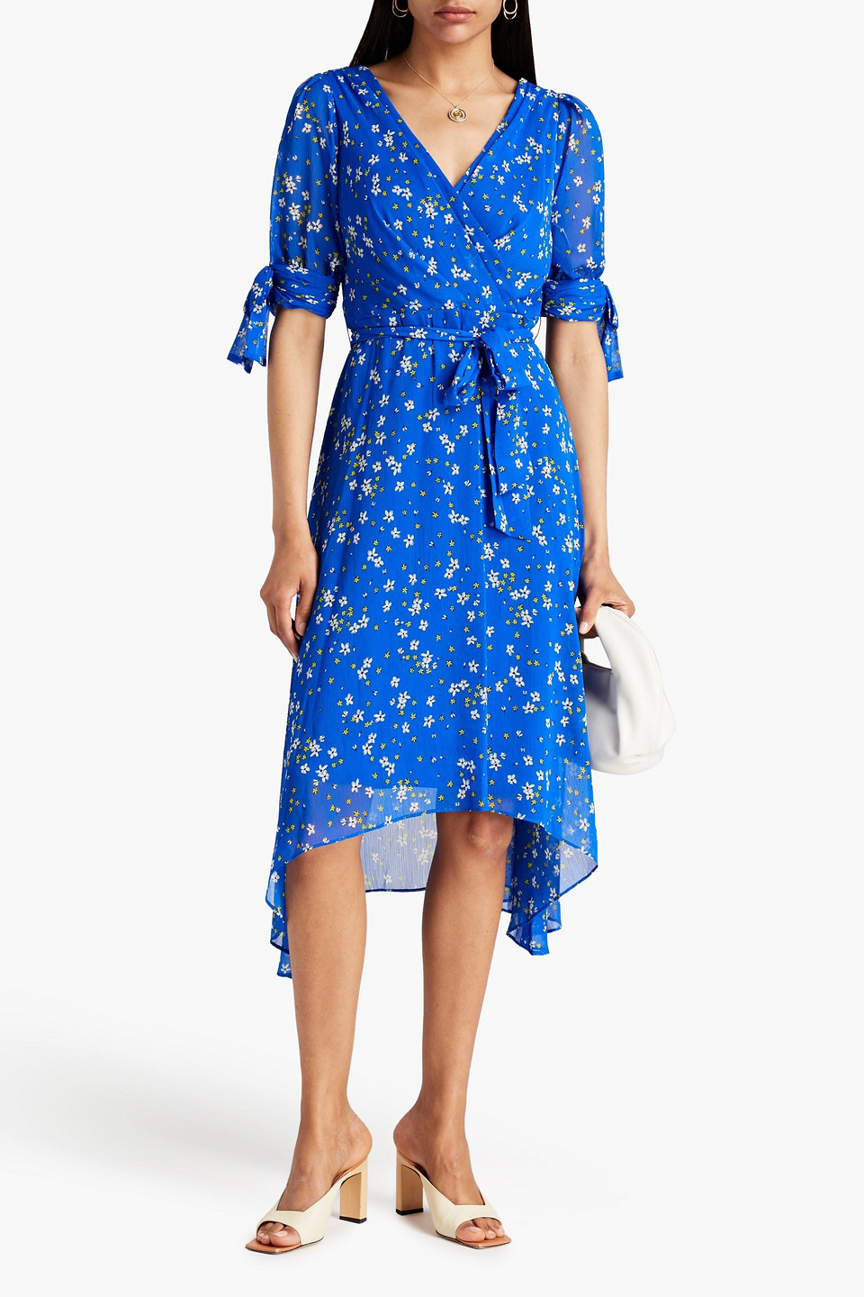 Dkny Floral-print Crepon Dress In Cobalt Blue