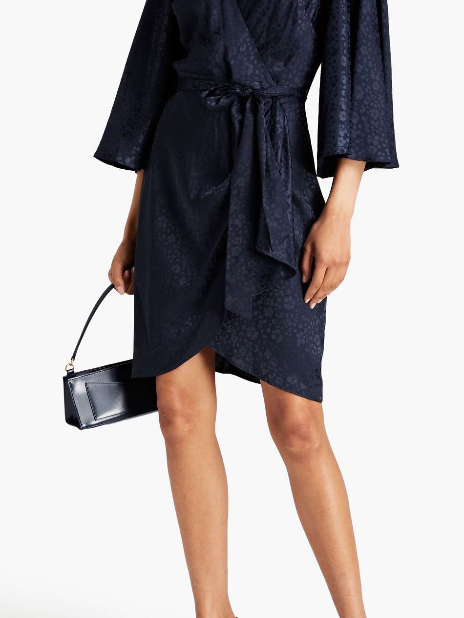 wrap-effect satin-jacquard mini dress