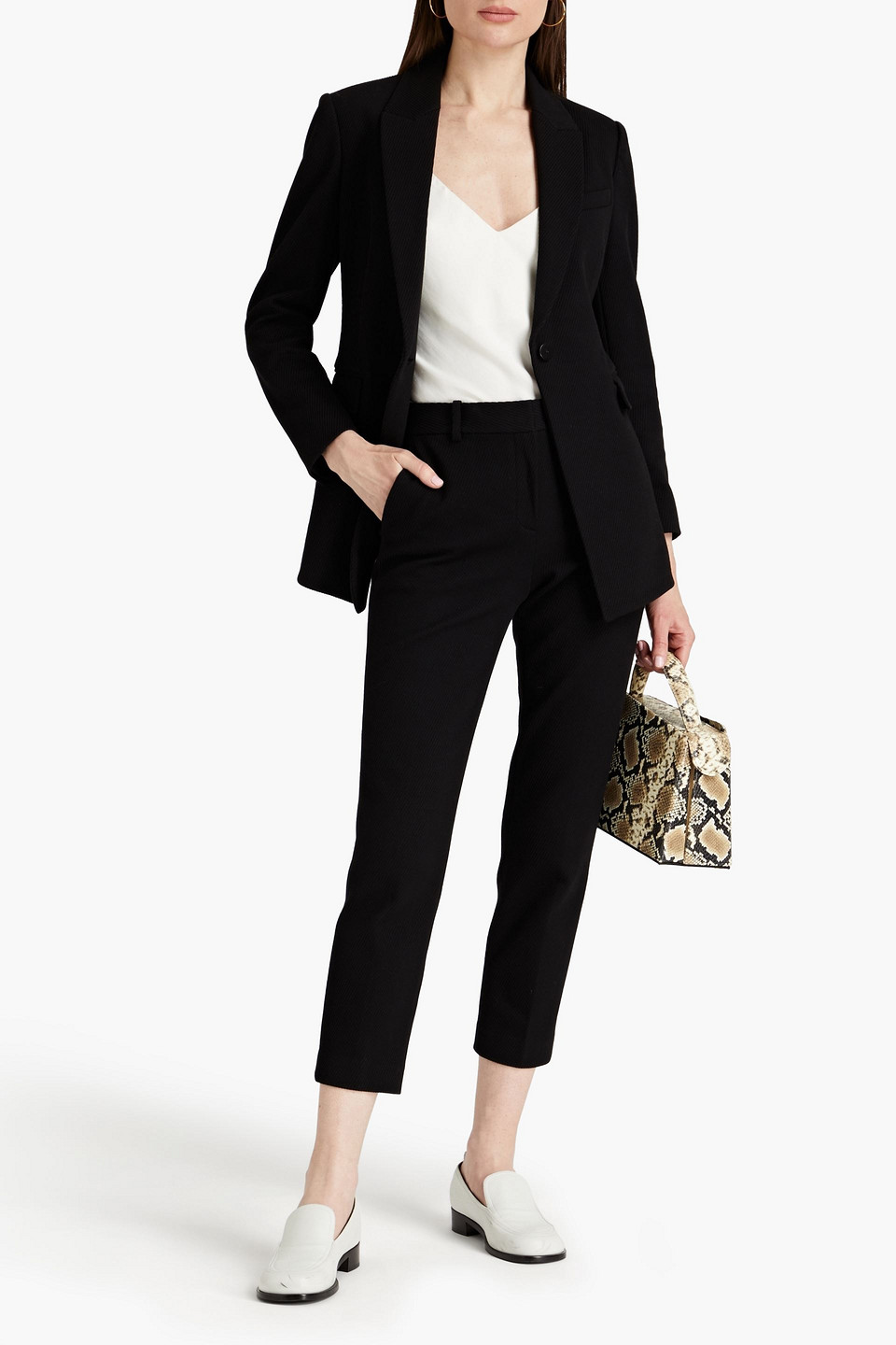 Theory Treeca Cropped Stretch-cotton Twill Slim-leg Trousers In Black