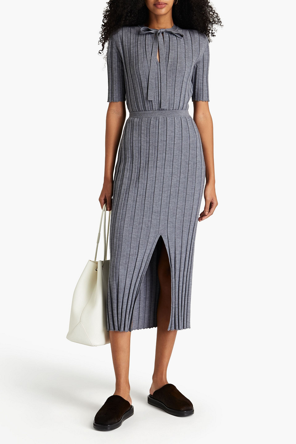 Theory Mélange Ribbed Wool-blend Midi Skirt