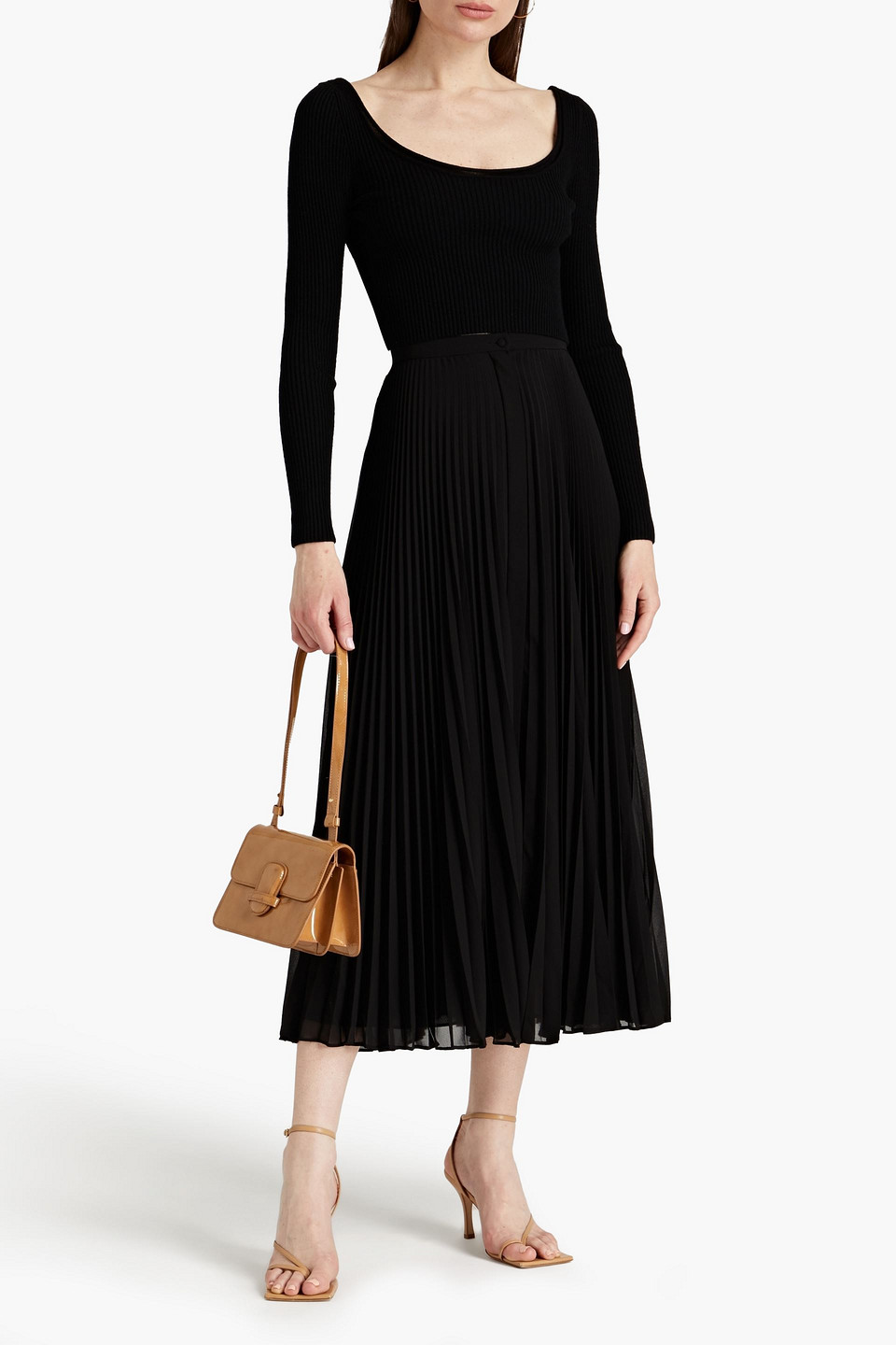 Theory Pleated Chiffon Midi Skirt In Black