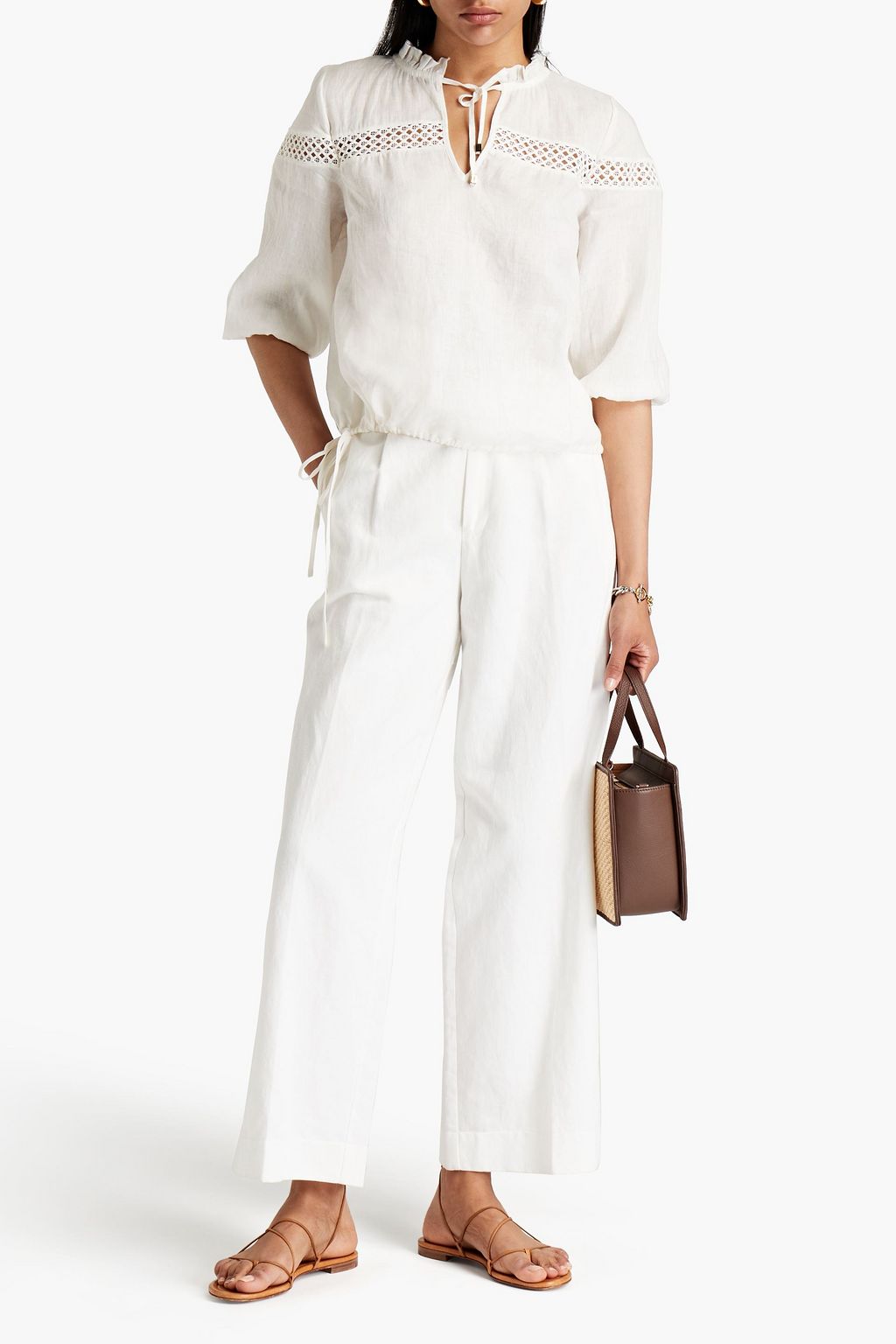 HEIDI KLEIN Lattice-trimmed linen blouse