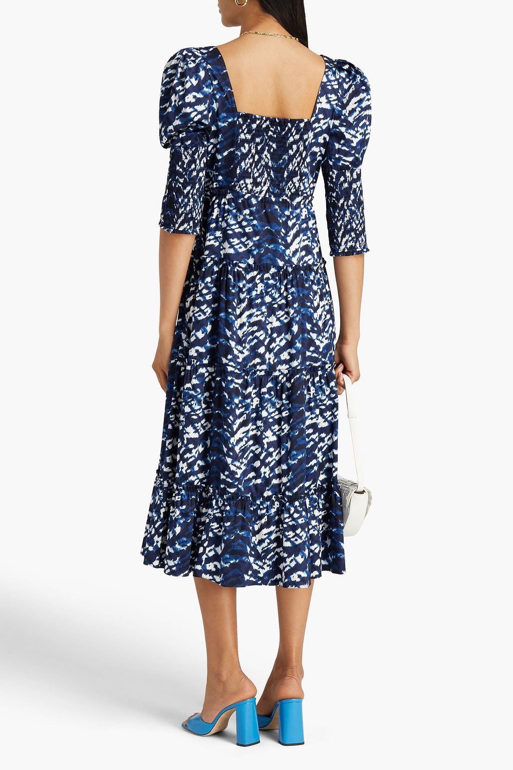 DIANE VON FURSTENBERG Nora 개더 디테일 프린트 스트레치 코튼 포플린 미디 드레스