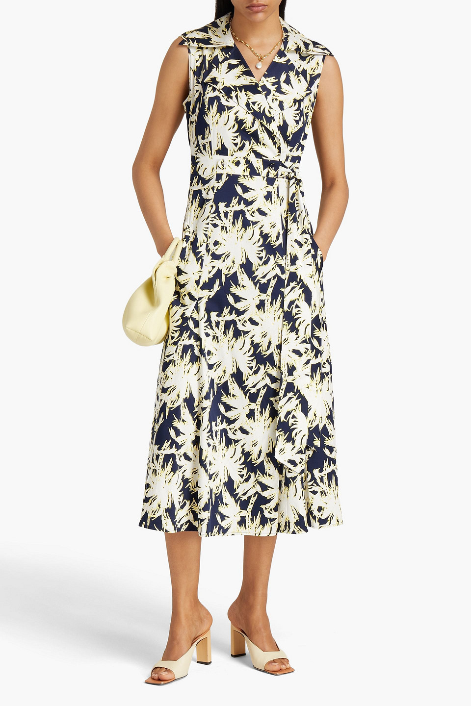 Diane Von Furstenberg Scarlette Wrap-effect Printed Stretch-cotton Poplin Midi Dress In White