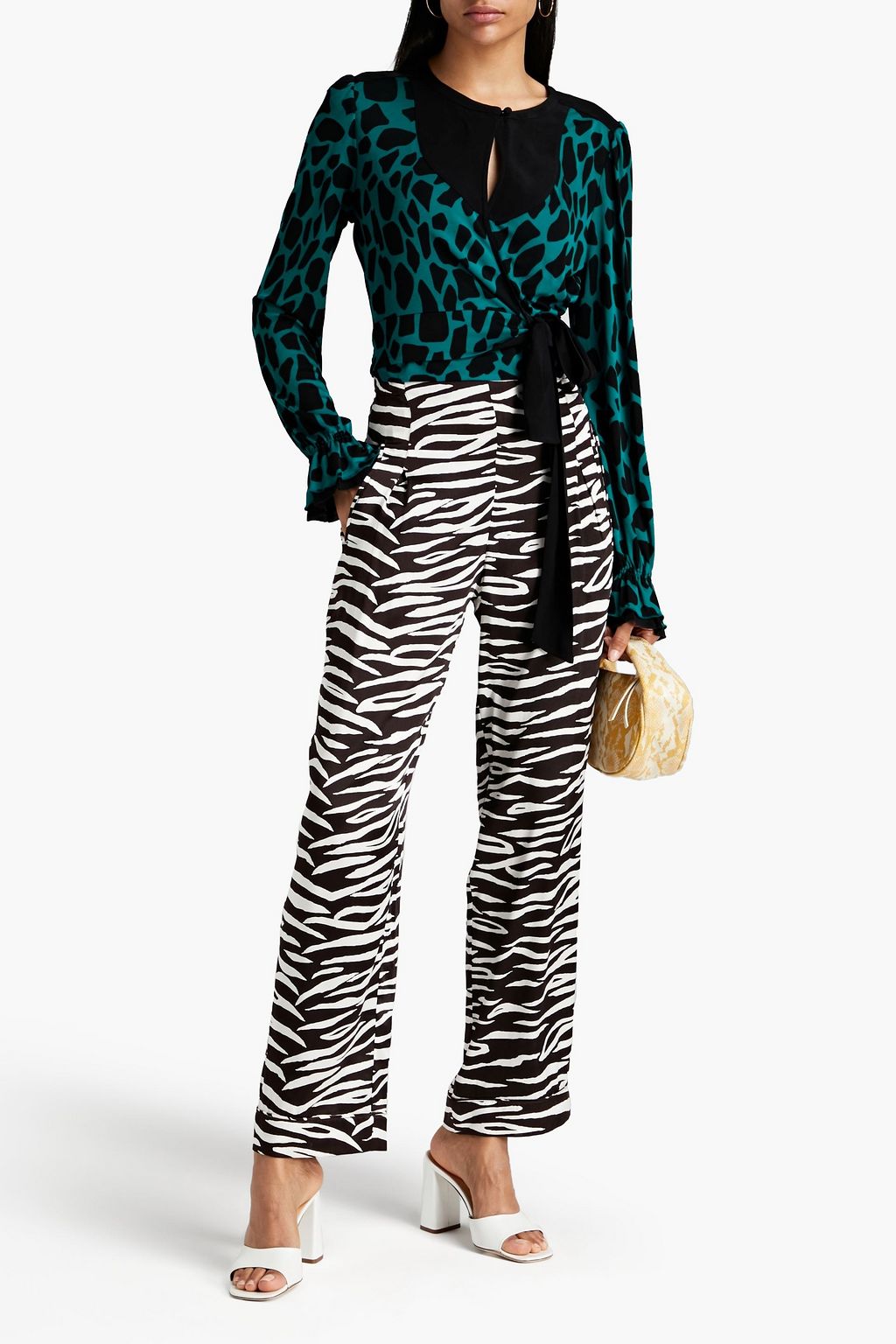 DIANE VON FURSTENBERG Rosalie Wickel-Bluse aus Jersey und Crêpe mit Print