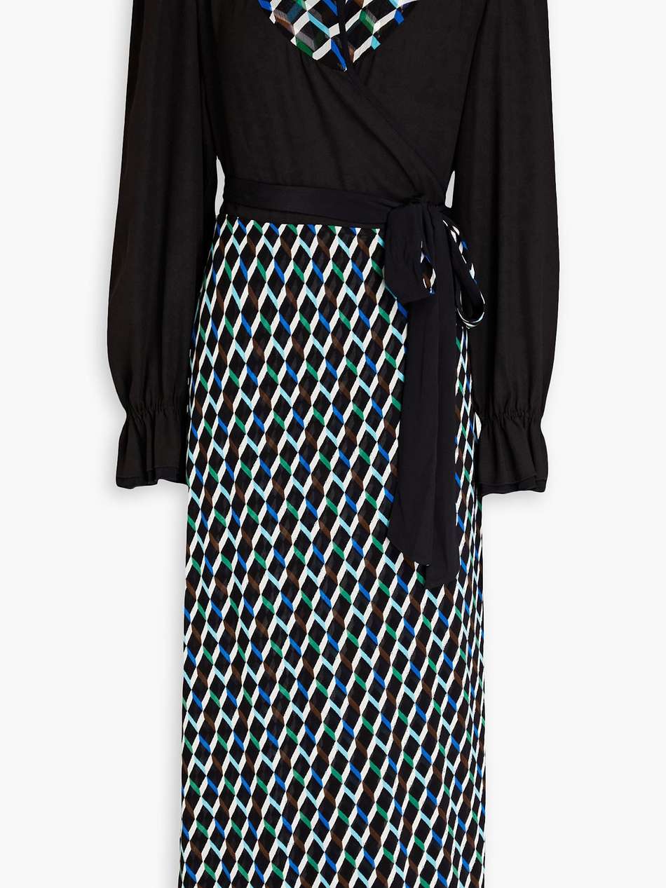 caroline crepe de chine-paneled printed jersey midi dress