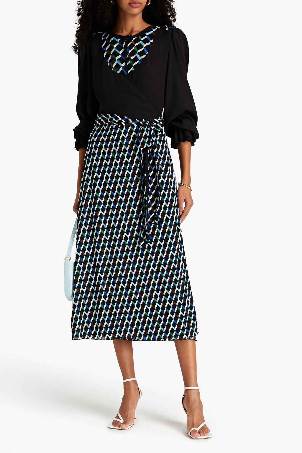 DIANE VON FURSTENBERG Caroline Midikleid aus Jersey mit Print und Einsätzen aus Crêpe de Chine