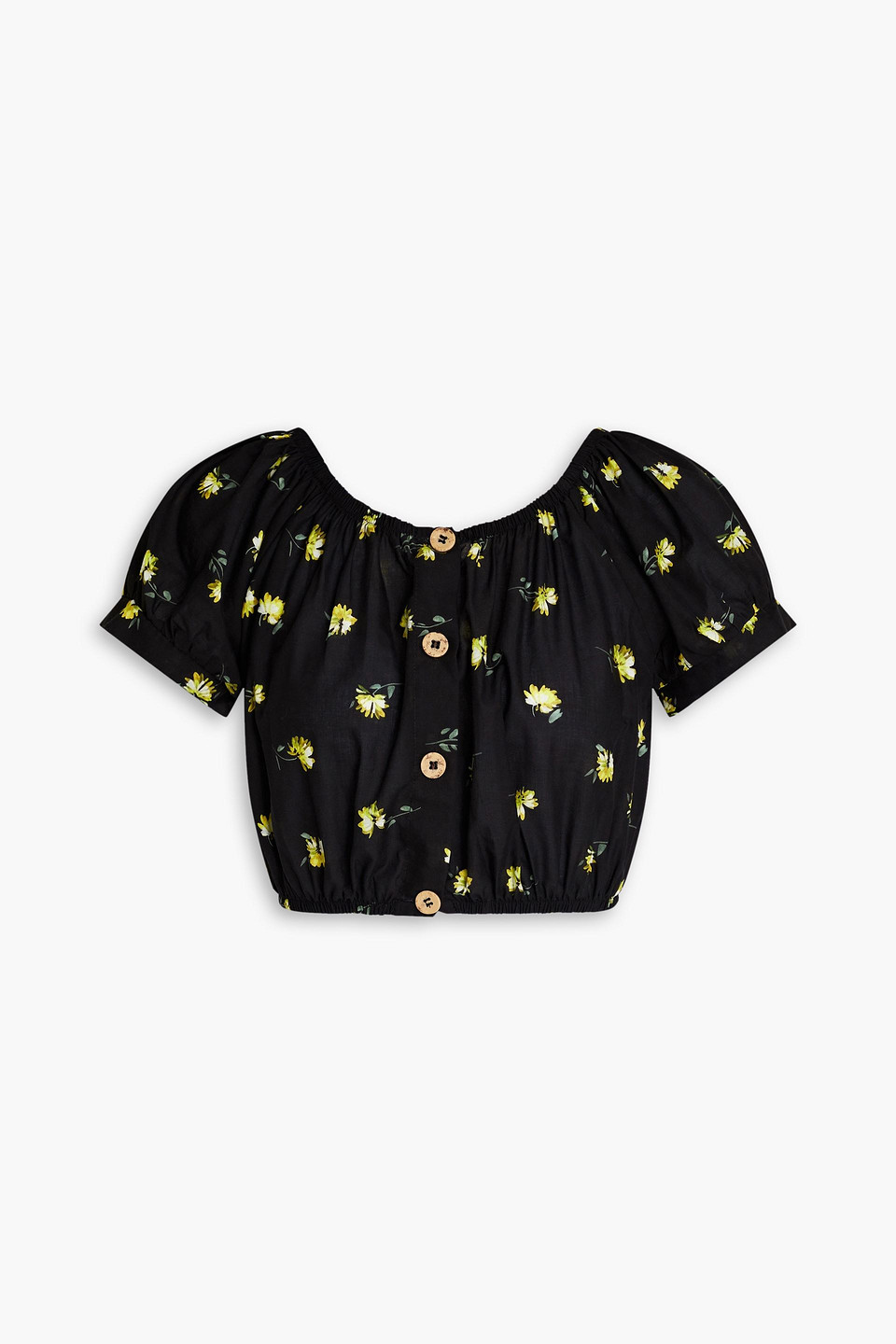 Eberjey Cropped Floral-print Cotton Top In Black