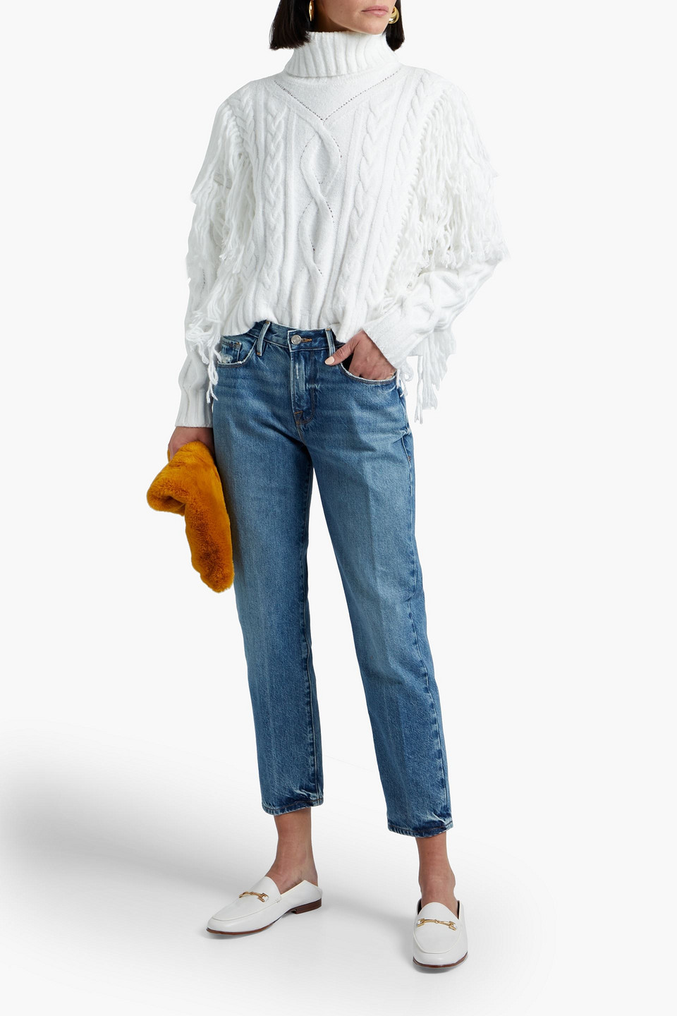 Frame Le Nouveau Straight Cropped Mid-rise Straight-leg Jeans In Mid Denim