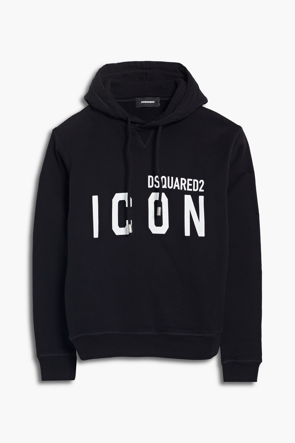 Dsquared2 Printed Logo Cotton Hooded Sweatshirt In Black