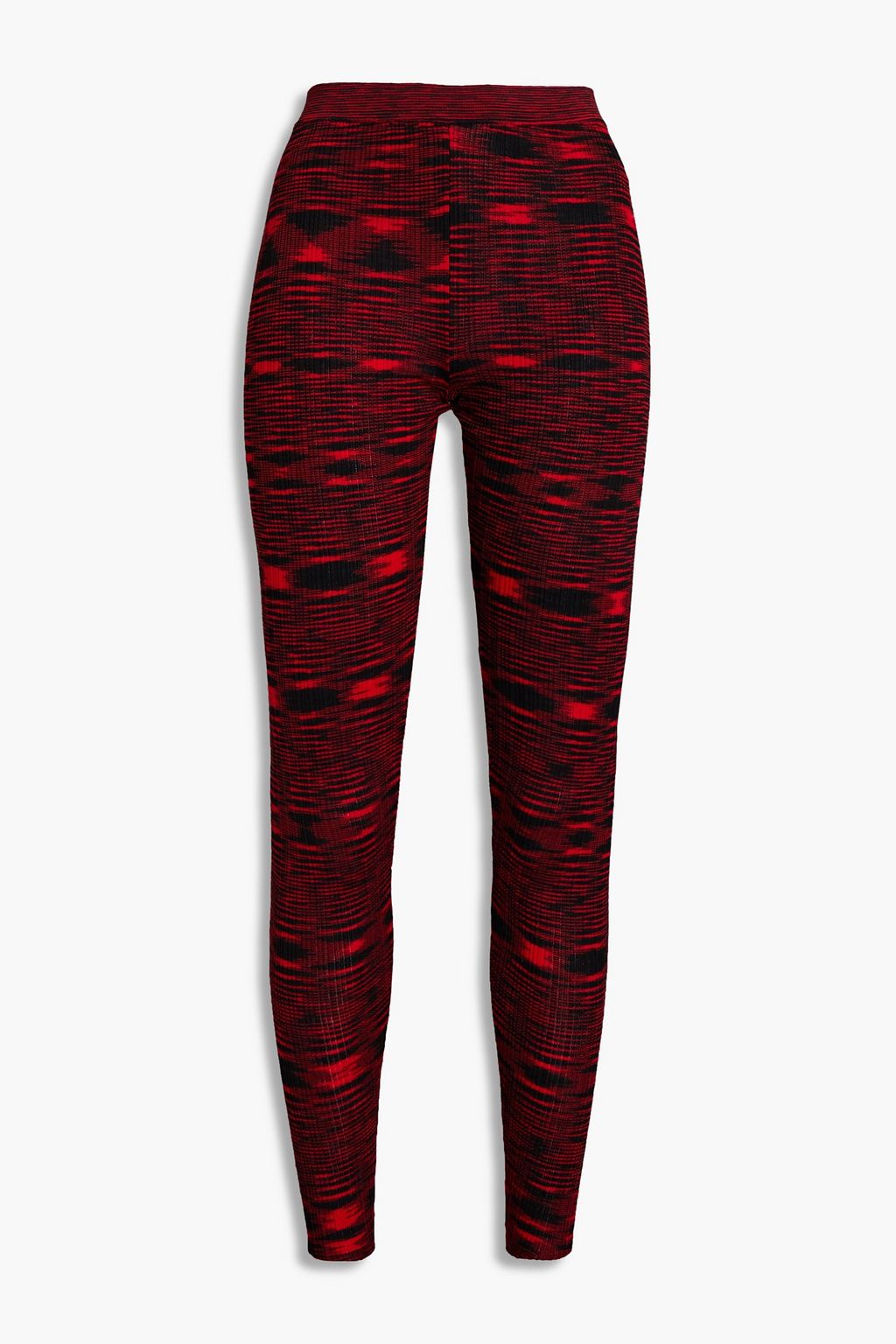 Red Ribbed jacquard-knit wool leggings 