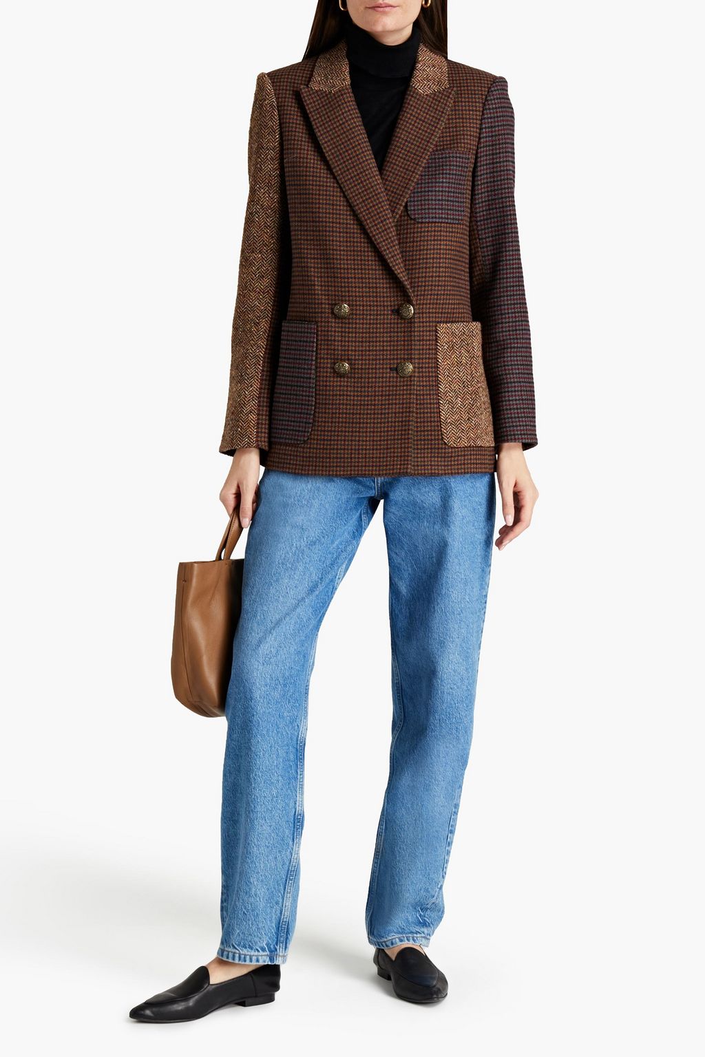 VERONICA BEARD Faustine double-breasted paneled houndstooth tweed blazer