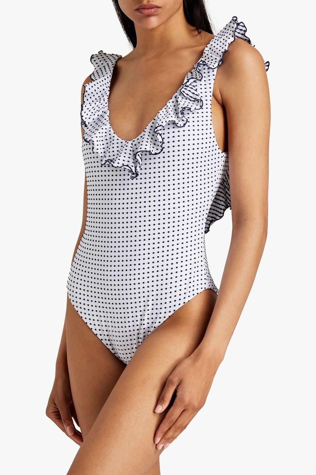 EBERJEY Loreta ruffled polka-dot swimsuit