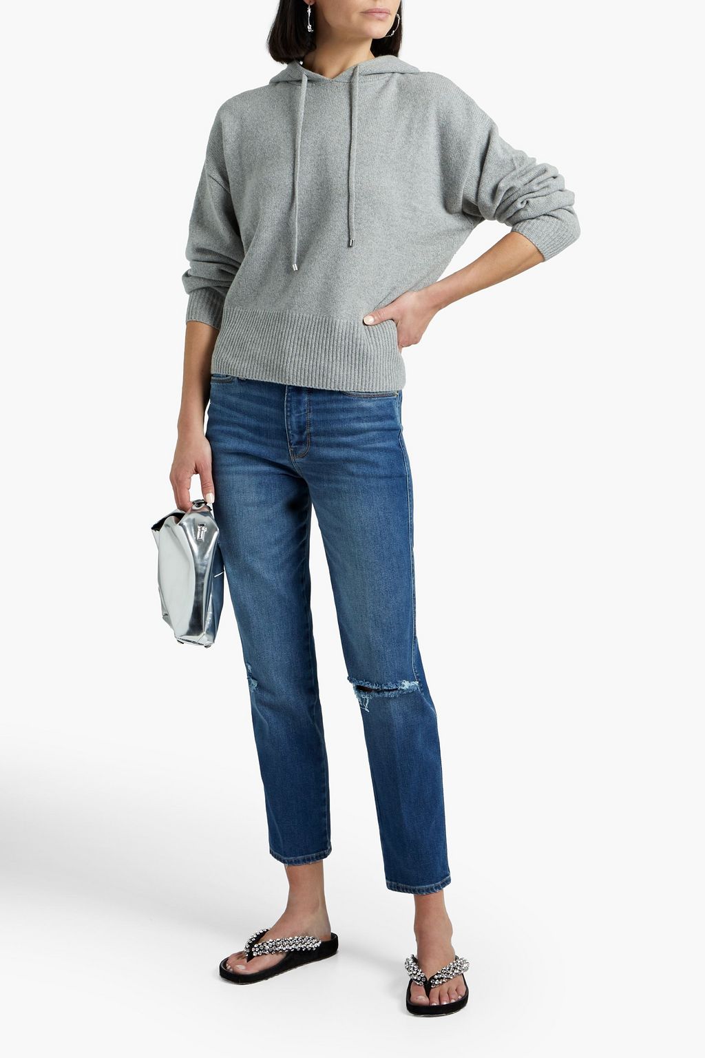 FRAME Le Sylvie cropped distressed mid-rise straight-leg jeans