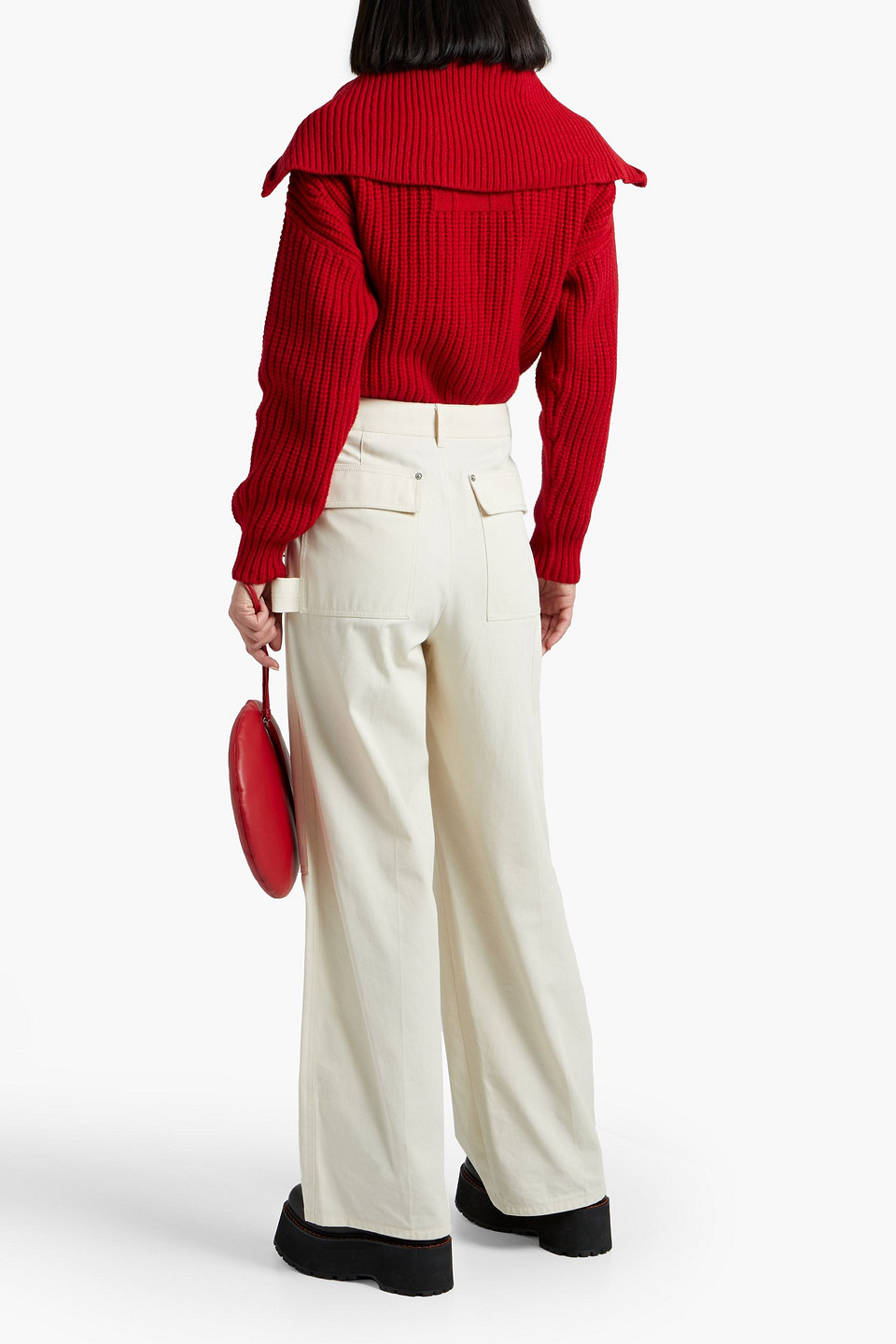 Shop Frame Ribbed Merino Wool Half-zip Sweater In Red