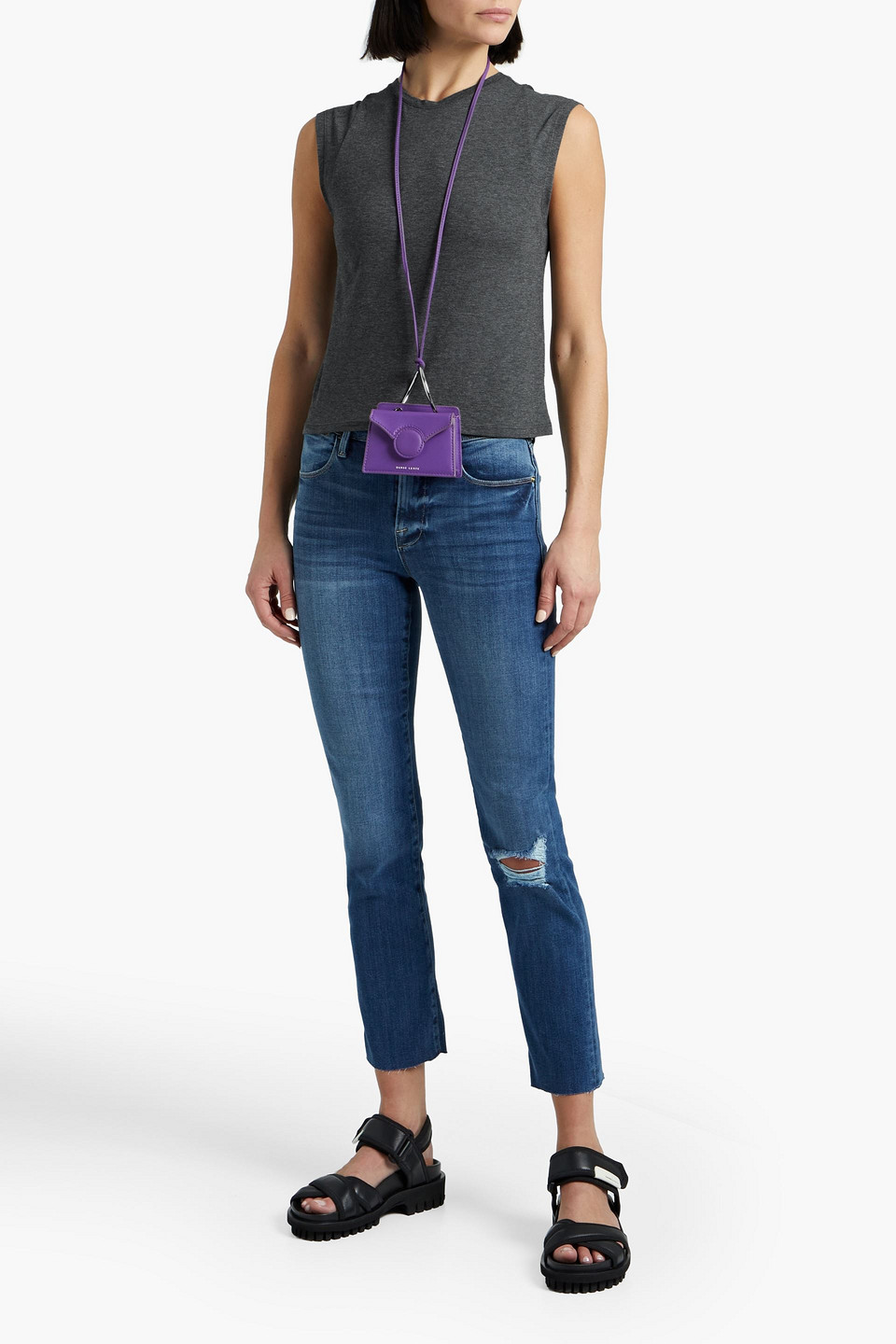 Frame Distressed High-rise Straight-leg Jeans In Mid Denim