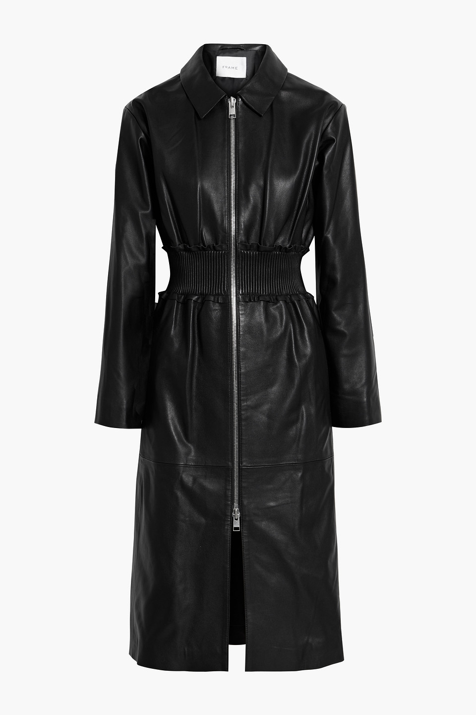 Frame Pintucked Leather Coat In Black ModeSens