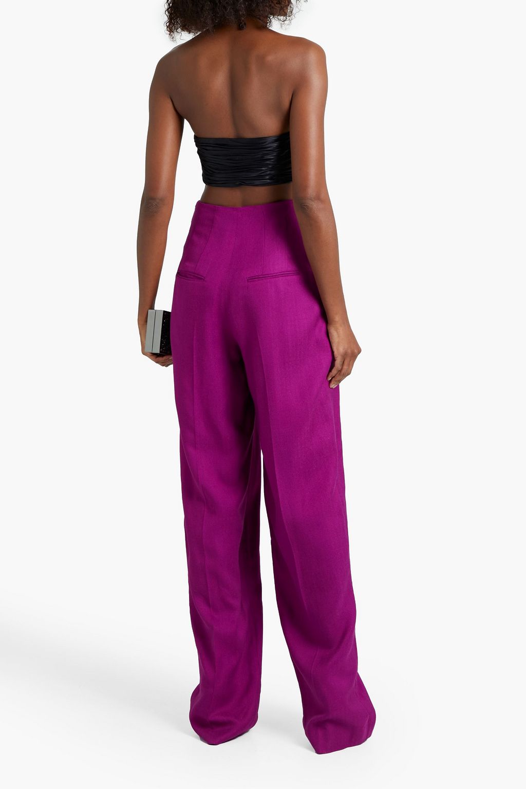 ROBERTO CAVALLI Ruched silk-satin and grain de poudre halterneck jumpsuit