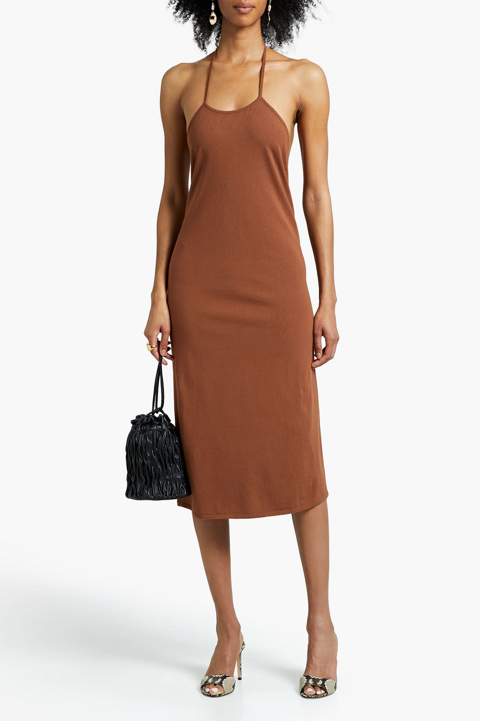 Zeynep Arcay Stretch-jersey Halterneck Midi Dress In Brown