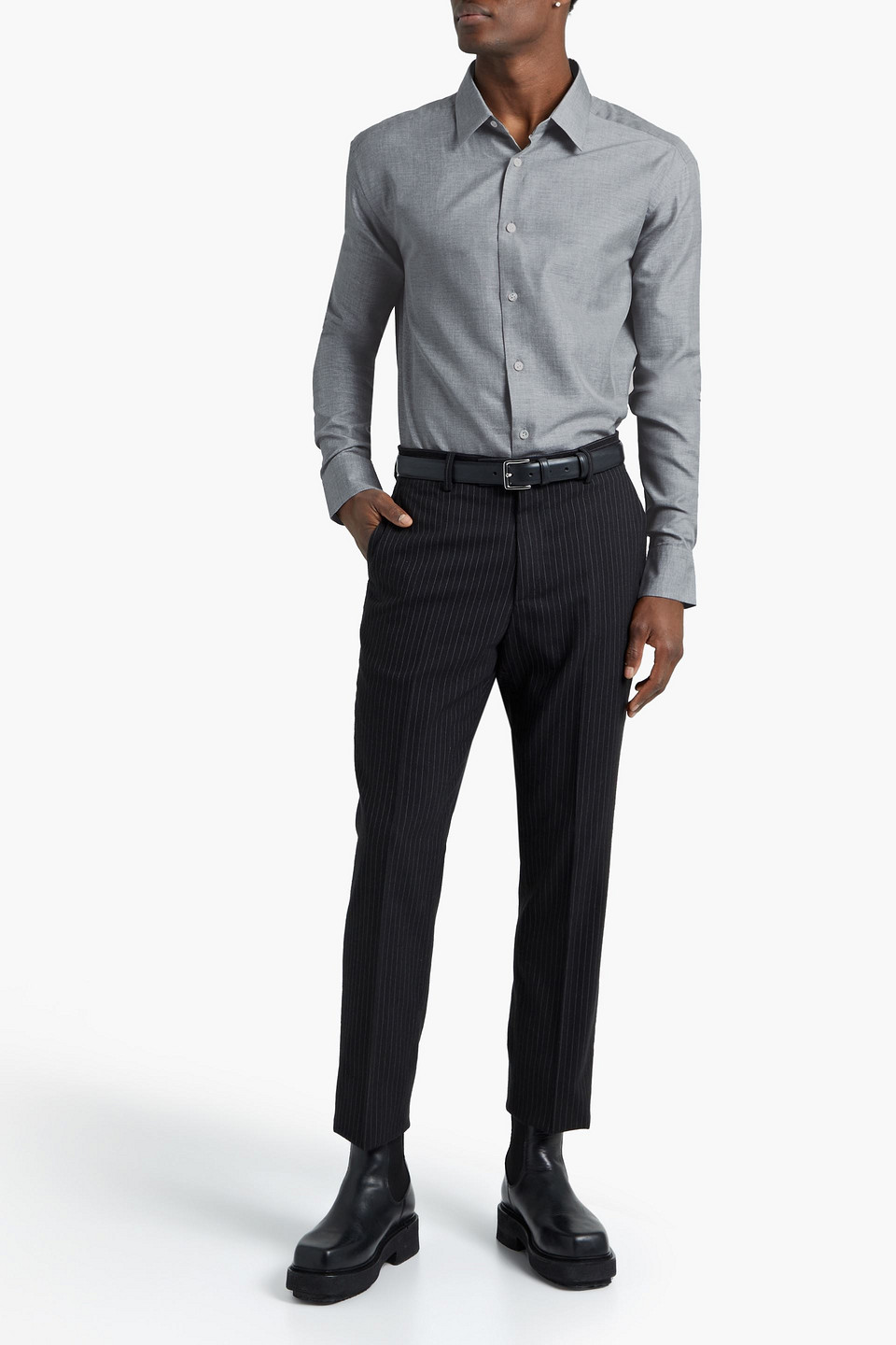 Ermenegildo Zegna Mélange Cotton, Cashmere, And Silk-blend Shirt In Grey