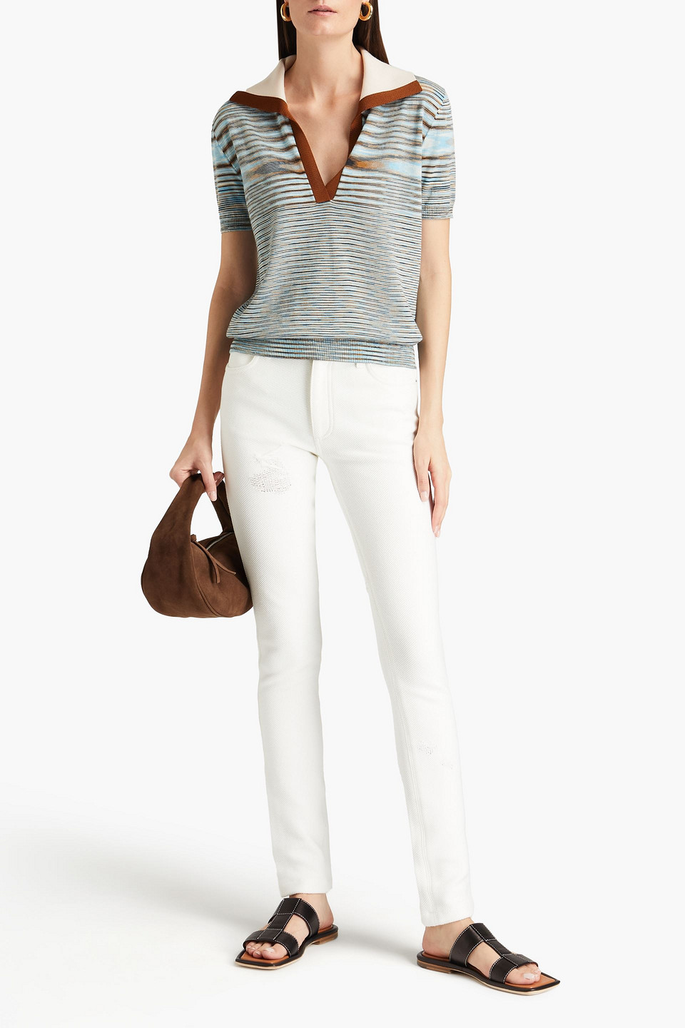 Missoni Embroidered Cotton-piqué Skinny Trousers