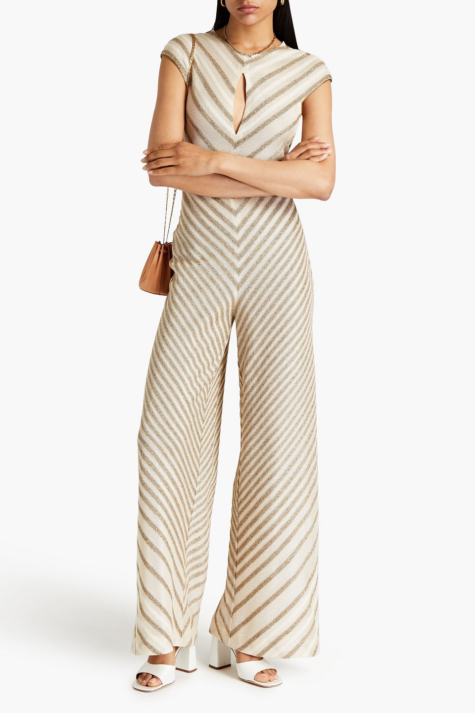 Missoni Metallic Crochet-knit Jumpsuit In Neutrals