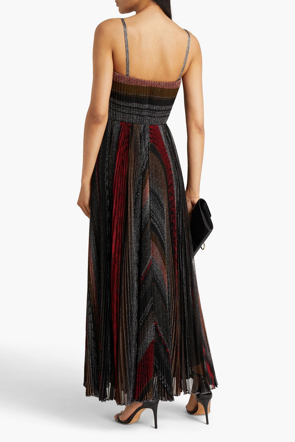 MISSONI Pleated metallic crochetknit maxi dress THE