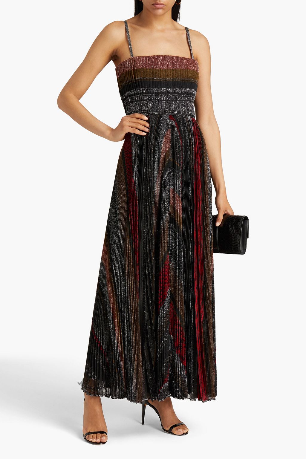 MISSONI Pleated metallic crochetknit maxi dress THE