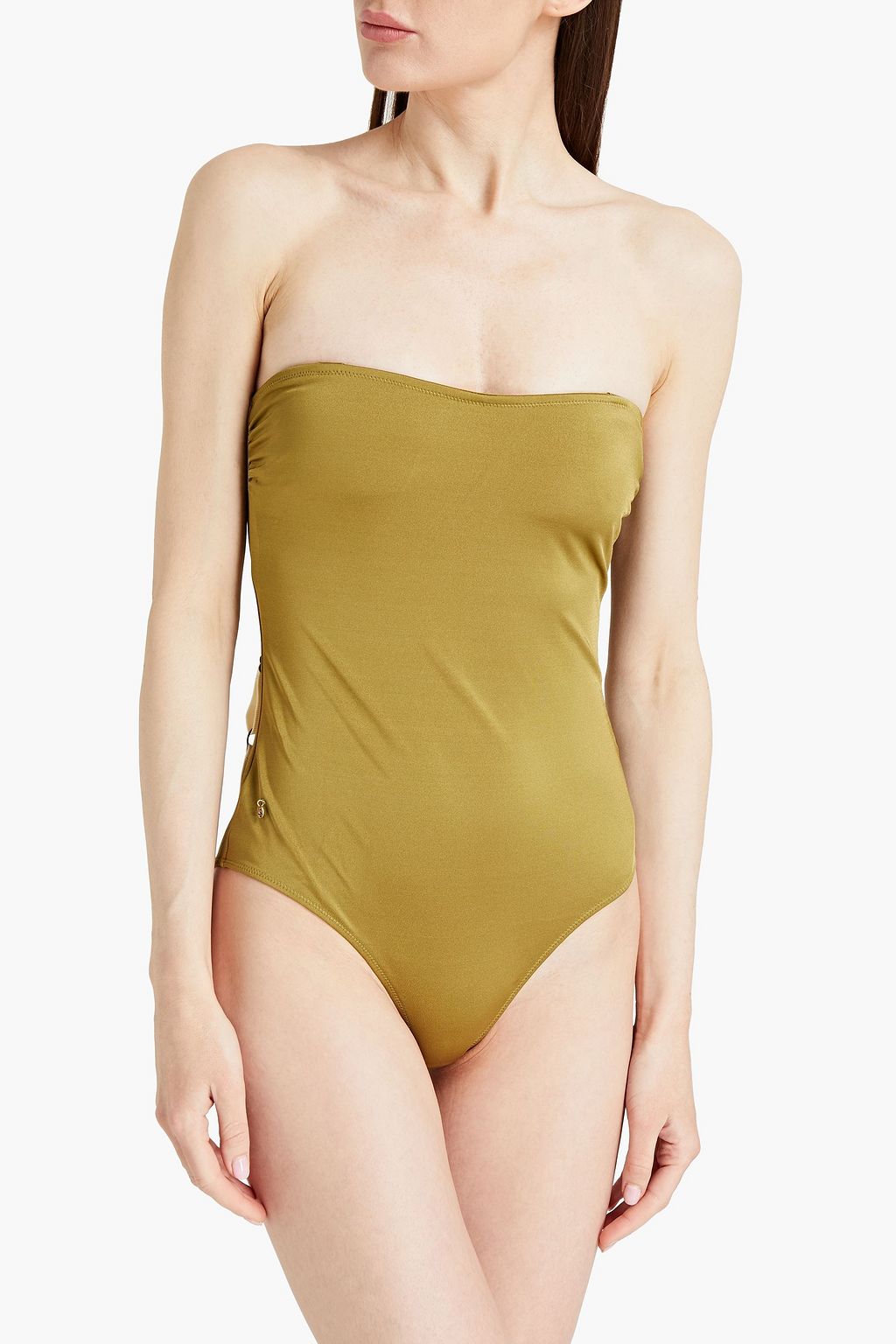 LOVE STORIES Senna jacquard-trimmed ruched bandeau swimsuit