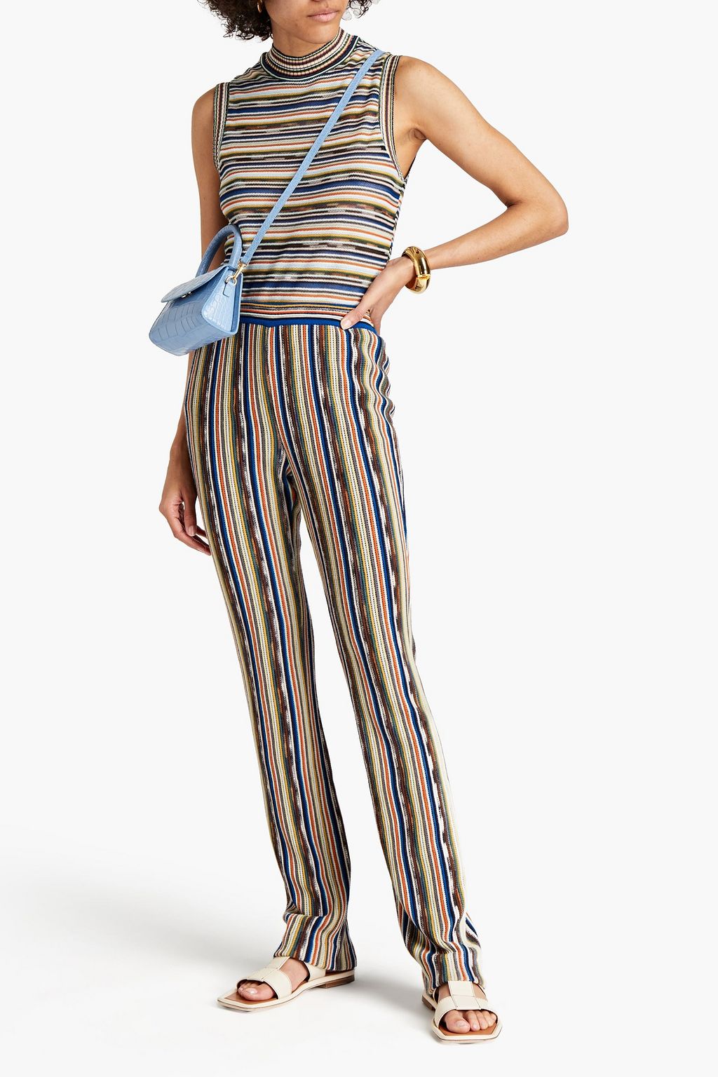 MISSONI بنطلون من نسيج محبوك بنمط كروشيه بقصّة أرجل مستقيمة بتصميم مخطط