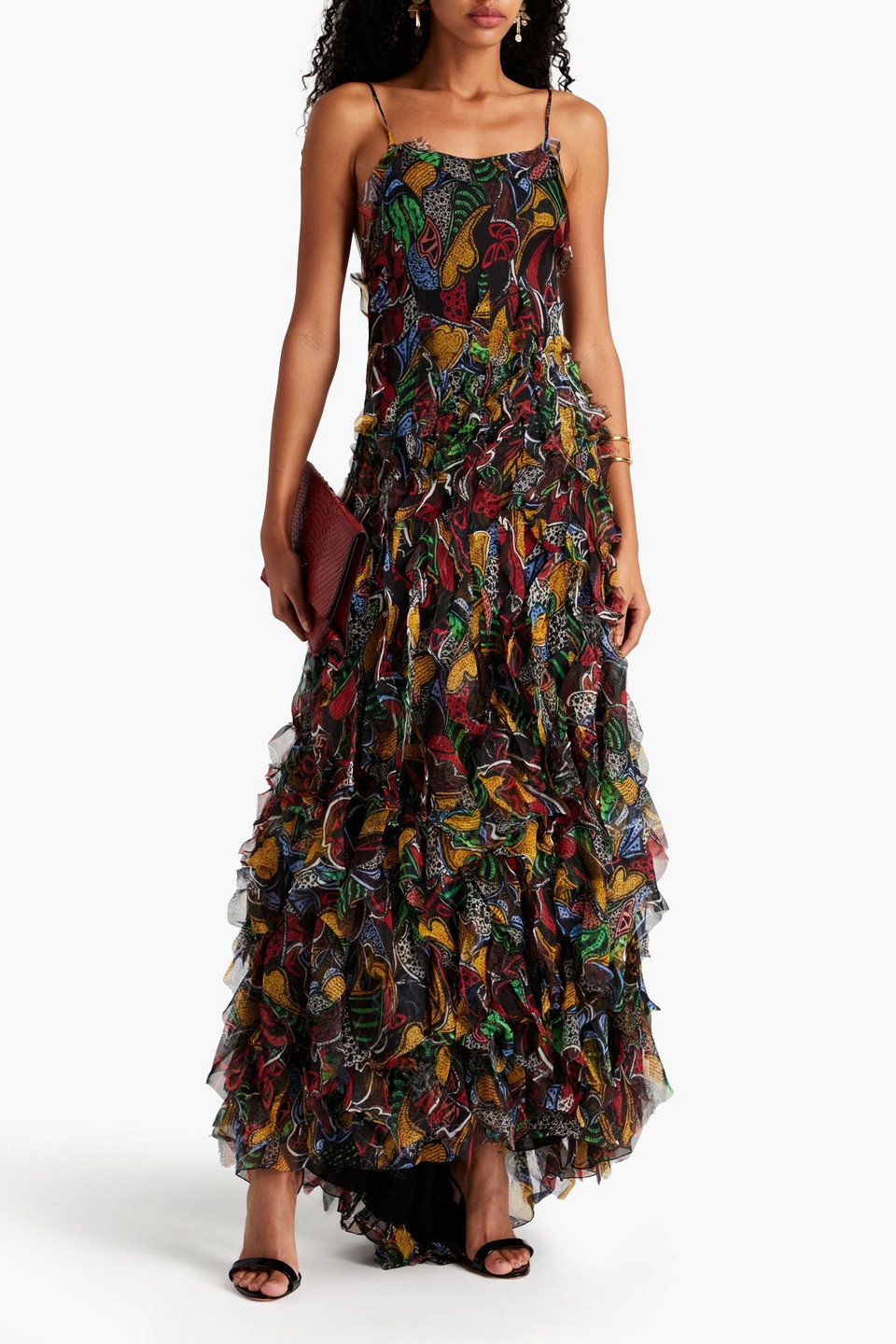 Missoni Ruffled Printed Silk-chiffon Maxi Dress In Black