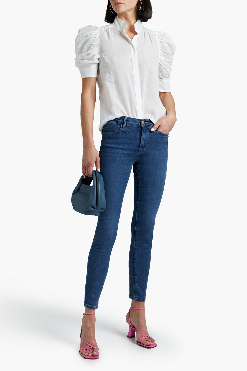 Frame Gathered Ramie Shirt In White