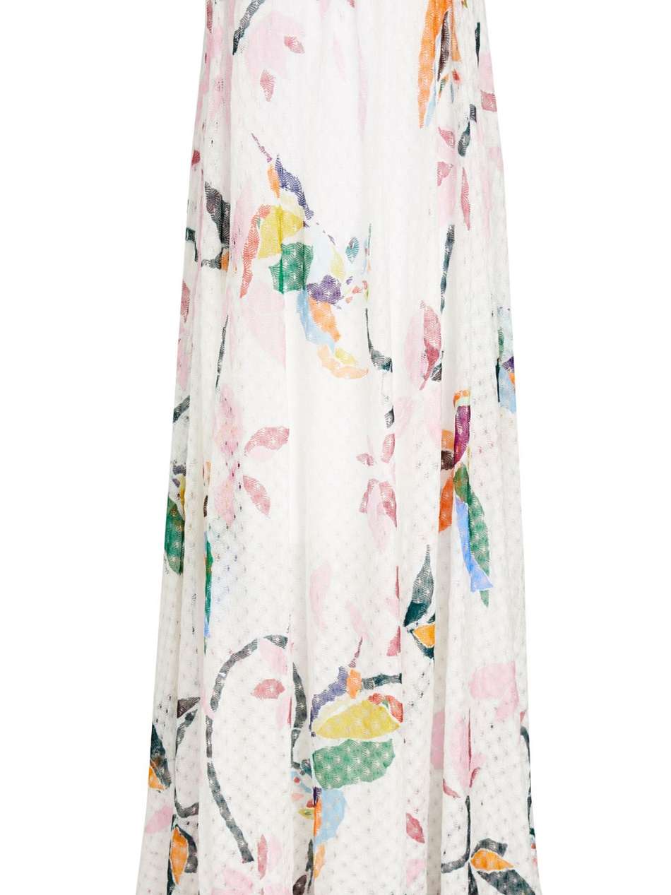 ruffled printed crochet-knit maxi dress