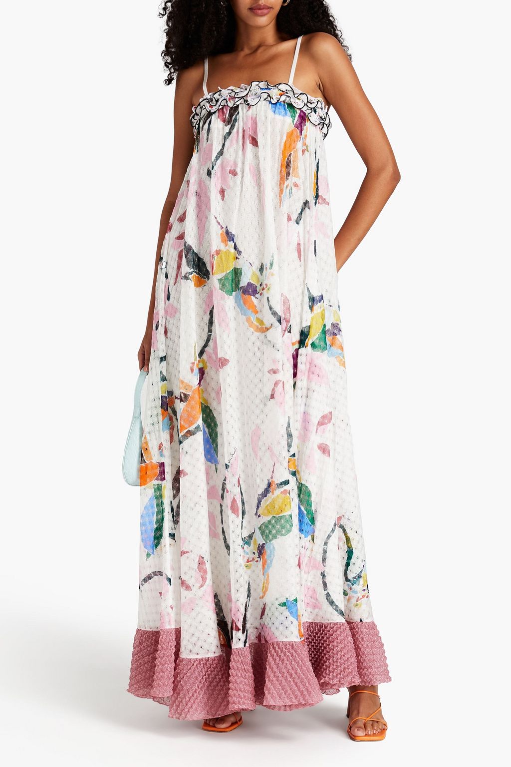 MISSONI Ruffled metallic crochet-knit maxi dress