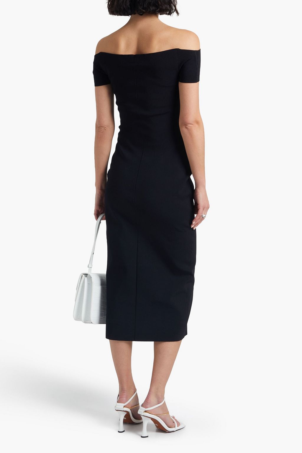 KHAITE Off-the-shoulder cutout ribbed-knit midi dress