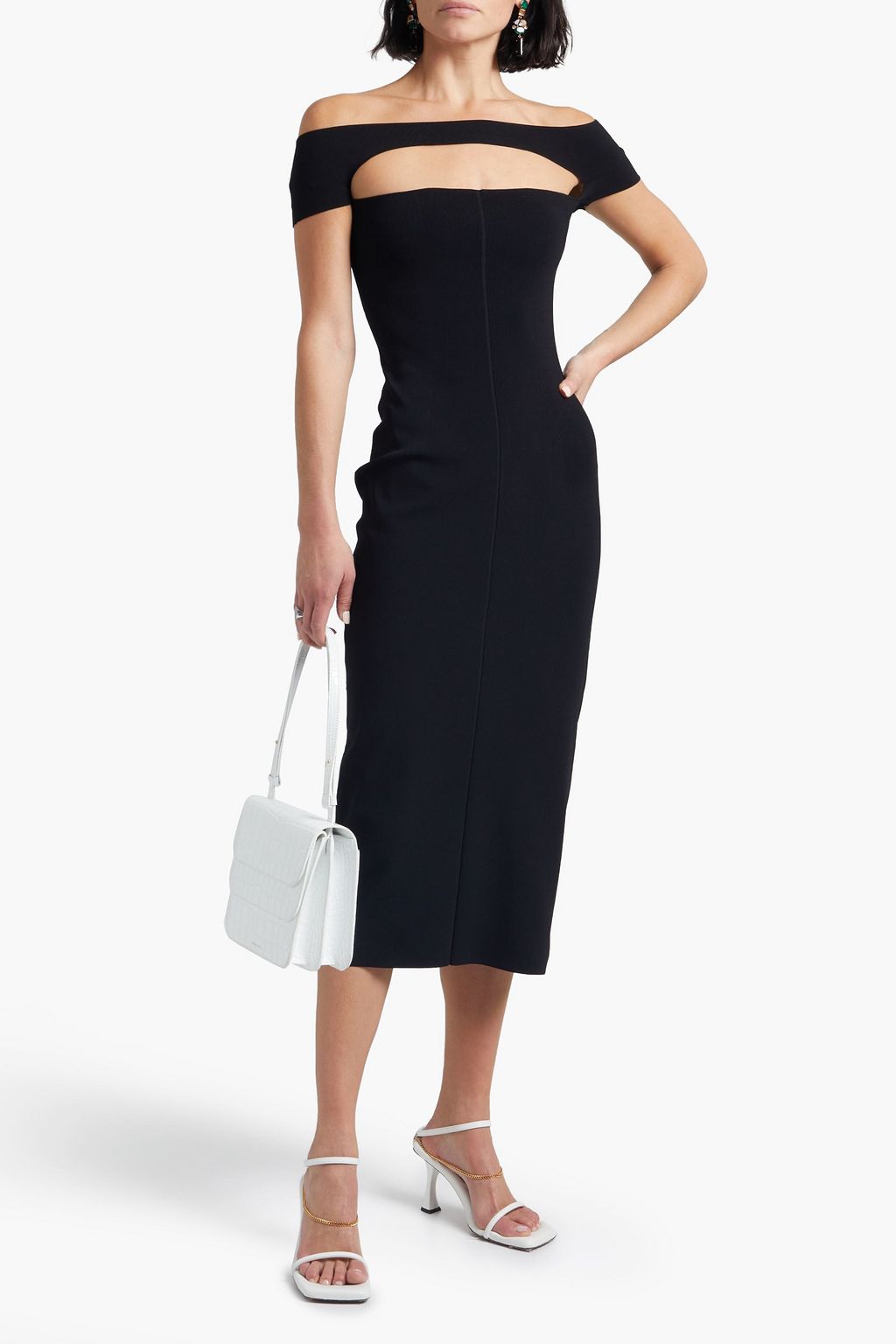 KHAITE Off-the-shoulder cutout ribbed-knit midi dress