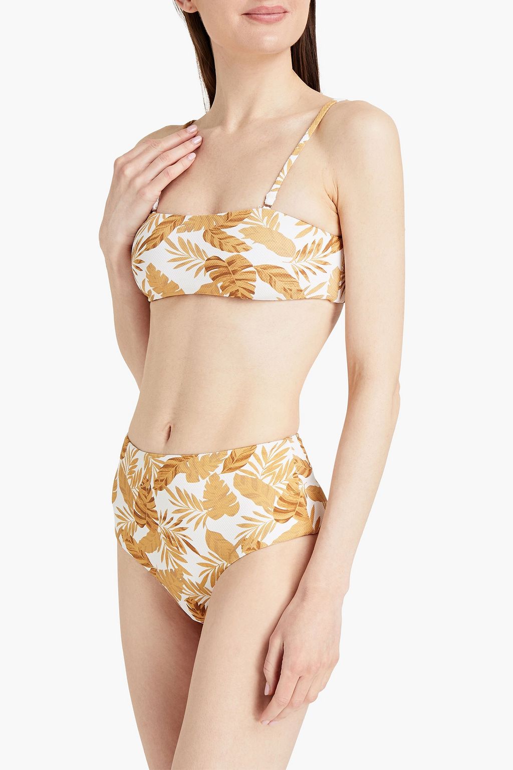 EBERJEY Printed stretch-piqué bandeau bikini top