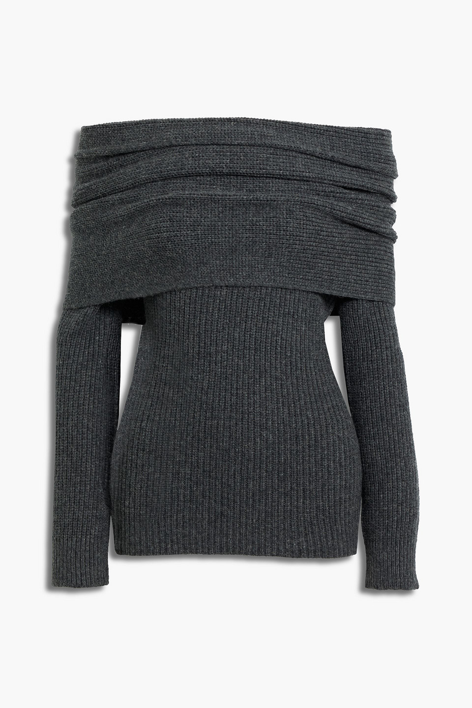 Off-the-shoulder mélange merino wool-blend sweater