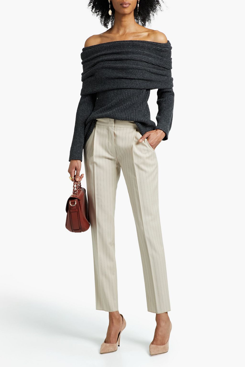 ALTUZARRA Schulterfreier Pullover aus einer melierten Merinowollmischung
