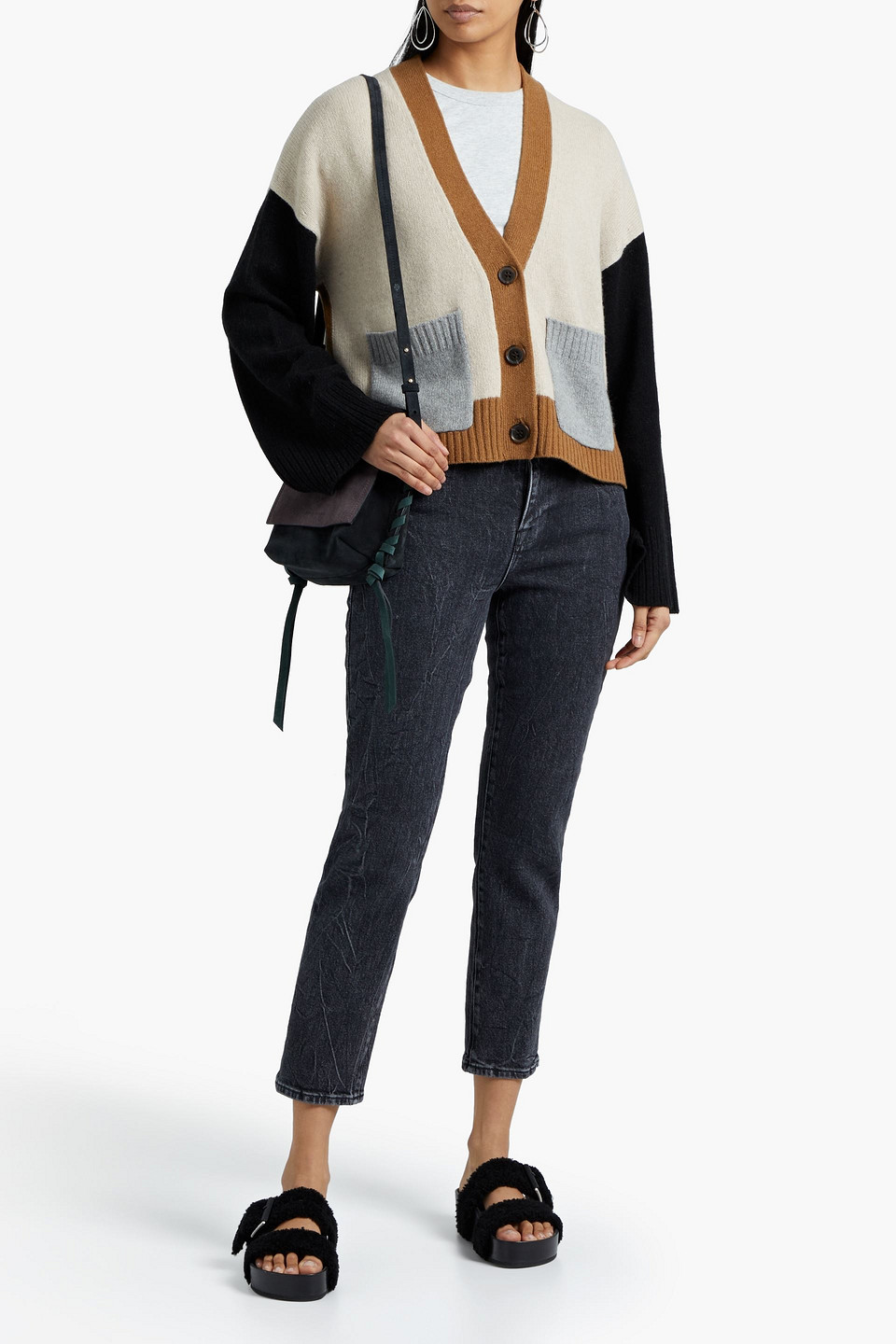 Frame Colour-block Cashmere Cardigan In Beige