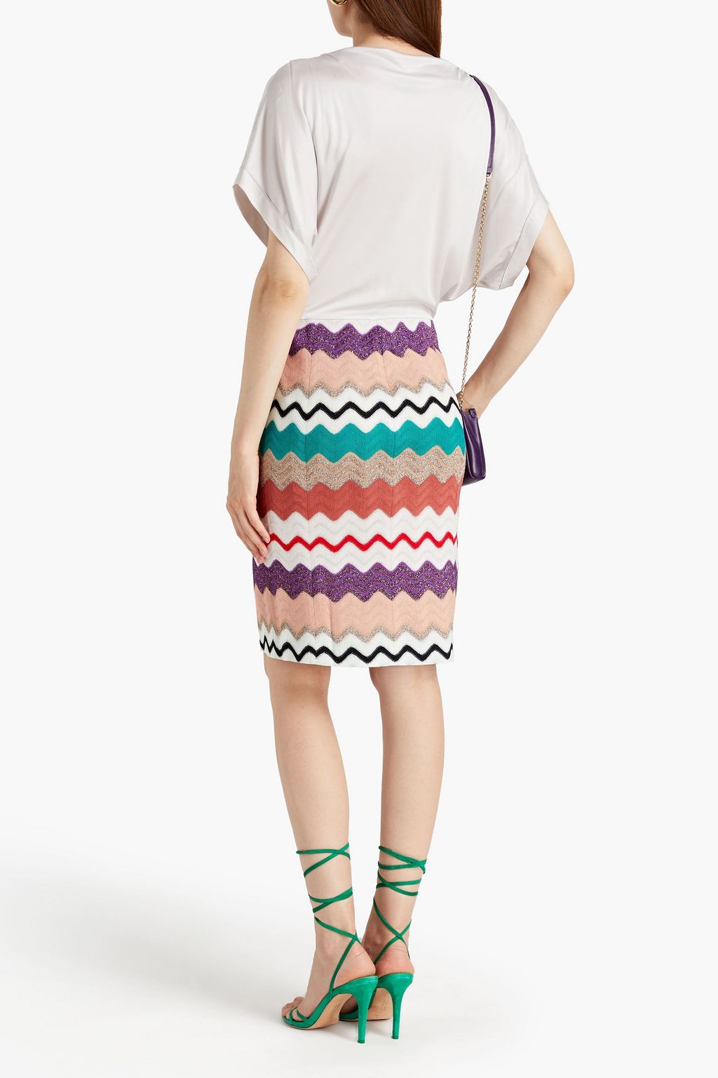 MISSONI Jersey-paneled crochet-knit dress