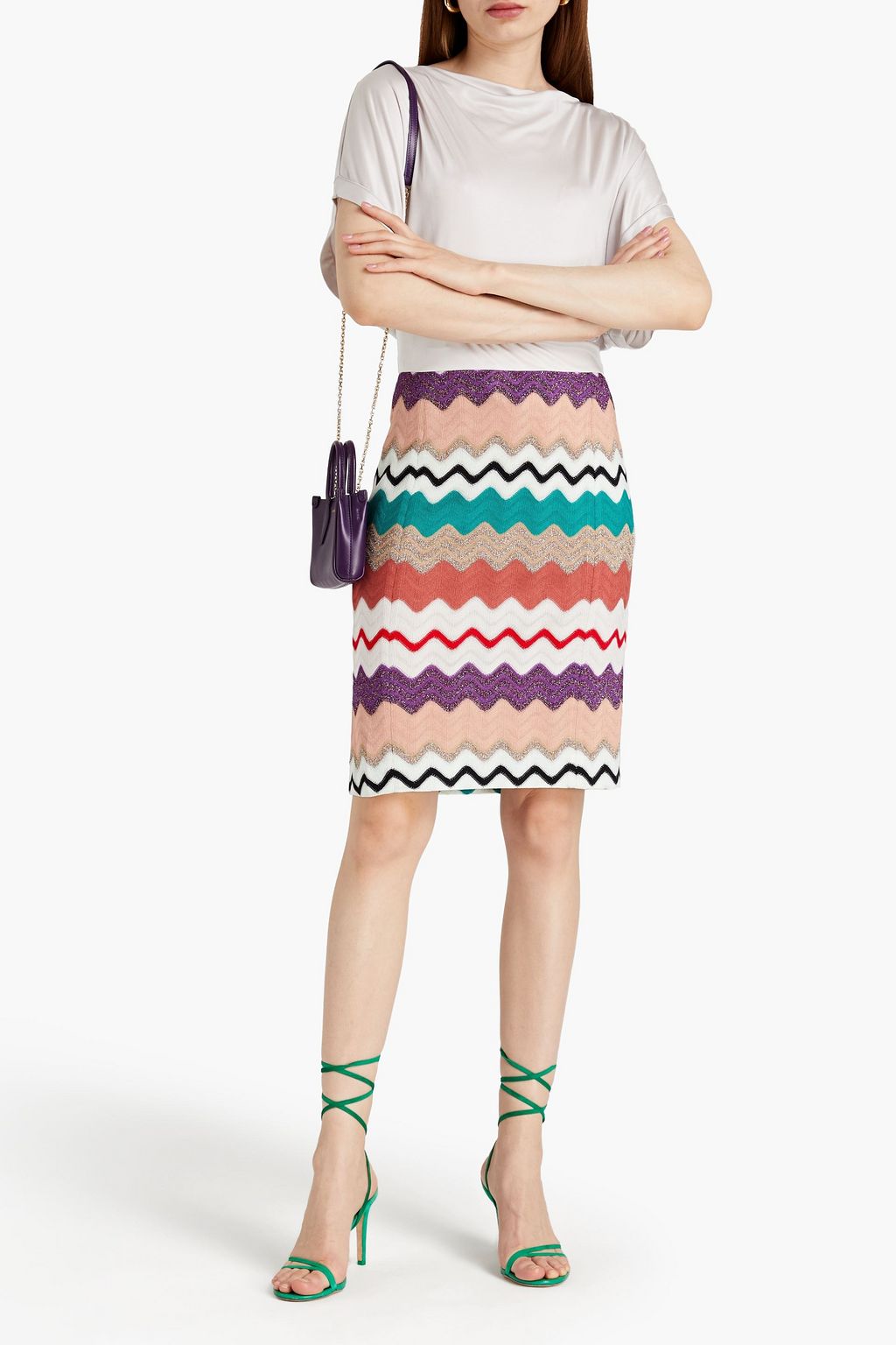 MISSONI Jersey-paneled crochet-knit dress