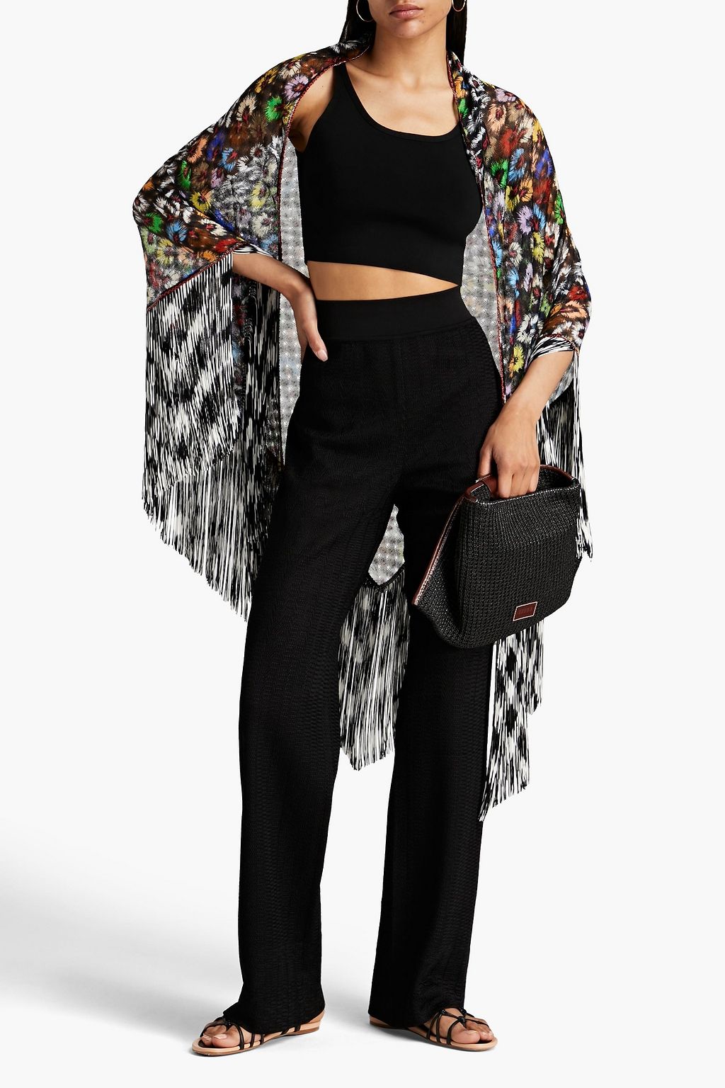 MISSONI Fringed crochet-knit wrap