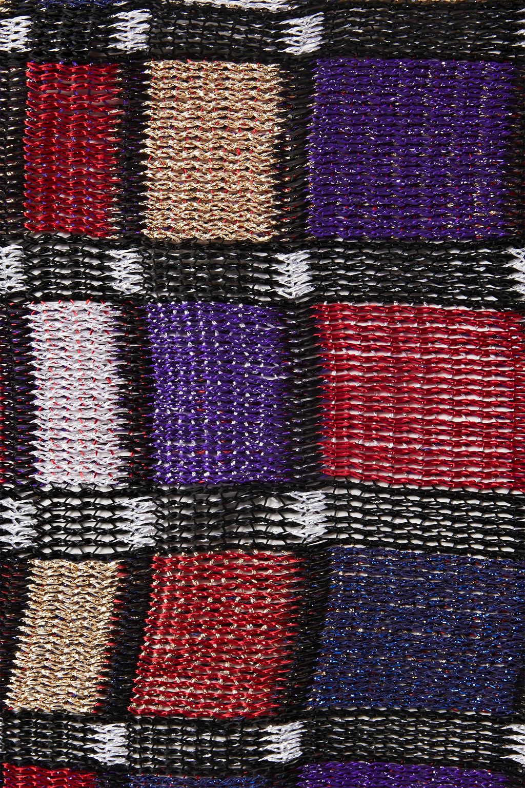 MISSONI Checked metallic crochet-knit scarf